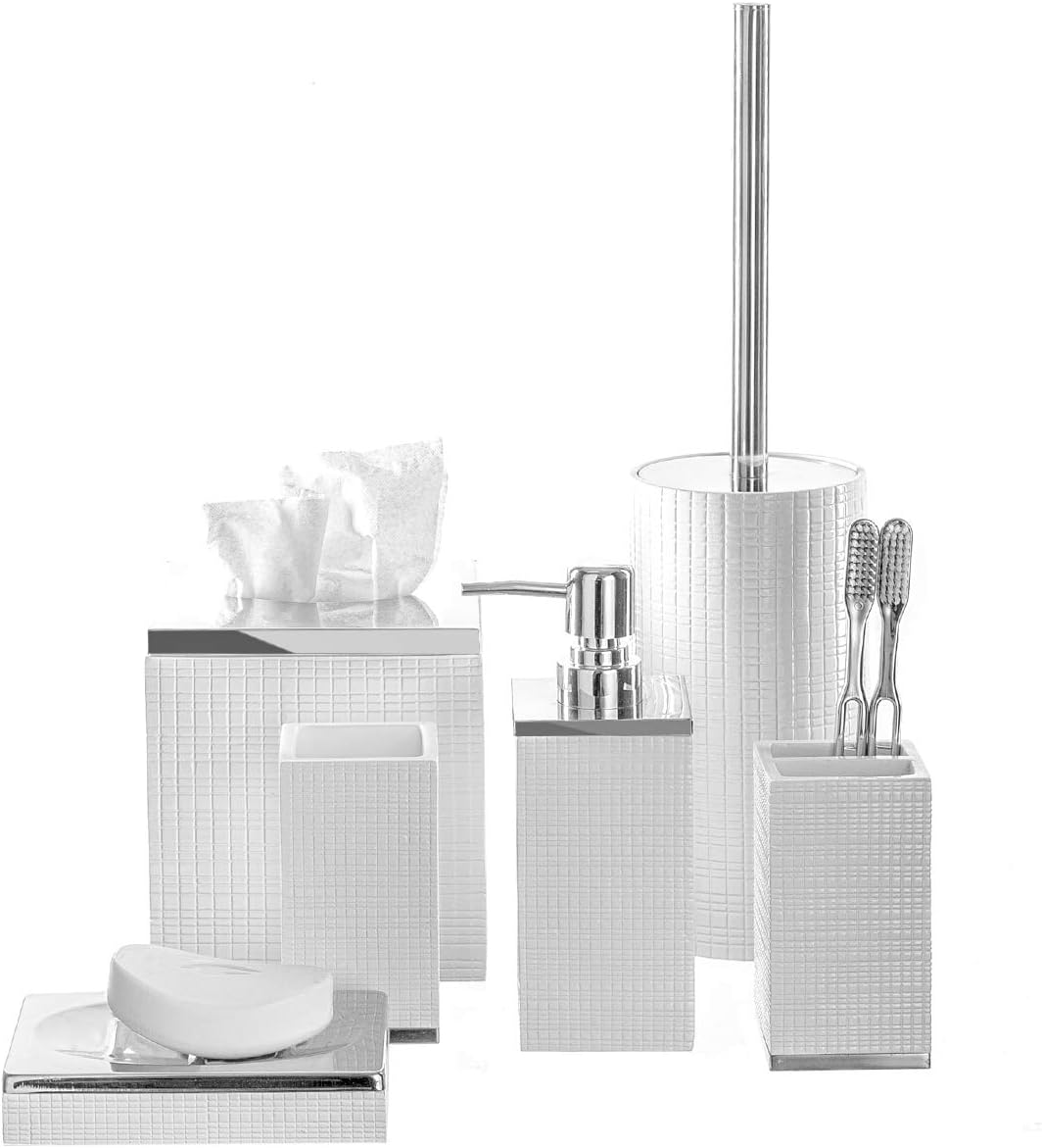 Creative Scents Dispensador de jabón líquido blanco para baño, dispensador decorativo de loción de manos con bomba fuerte para encimera de tocador,