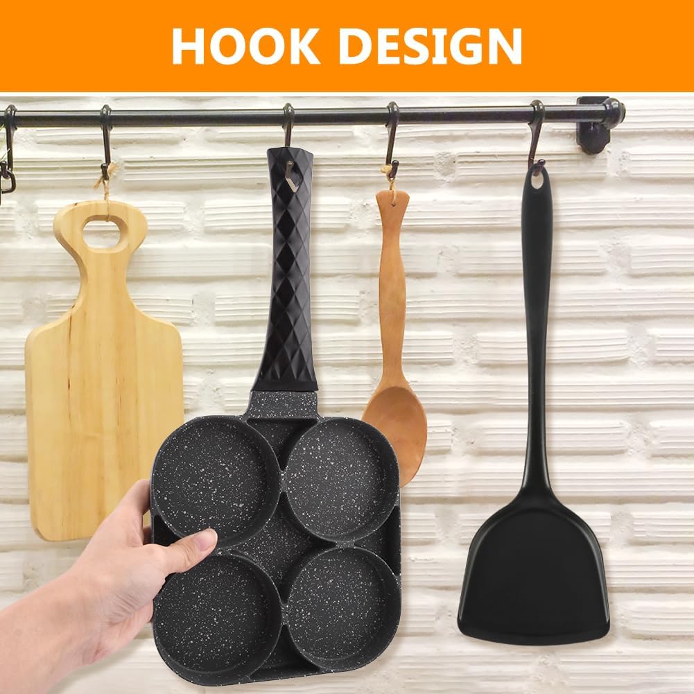 Just E Joy Sartén para huevos de 4 tazas con espátula de silicona, sartén antiadherente de aluminio para huevos de desayuno para estufa de gas y