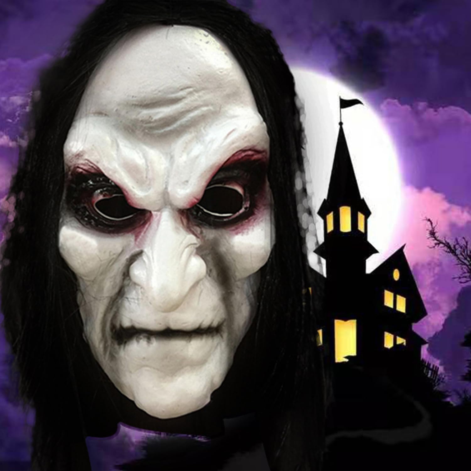 VICDUEKG Máscara aterradora de Halloween con pelo largo, máscara de diablo de terror para cosplay, fiesta espeluznante, disfraz de Halloween,