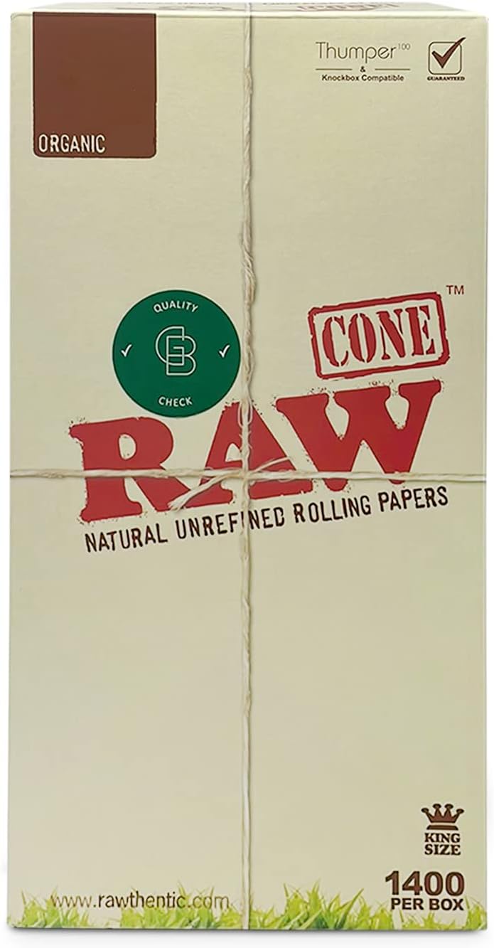 RAW Cones Organic King Size caja a granel de 1400 unidades – Papel de liar y puntas de conos rawAuthentic preenrollados, adhesivo verde blazer