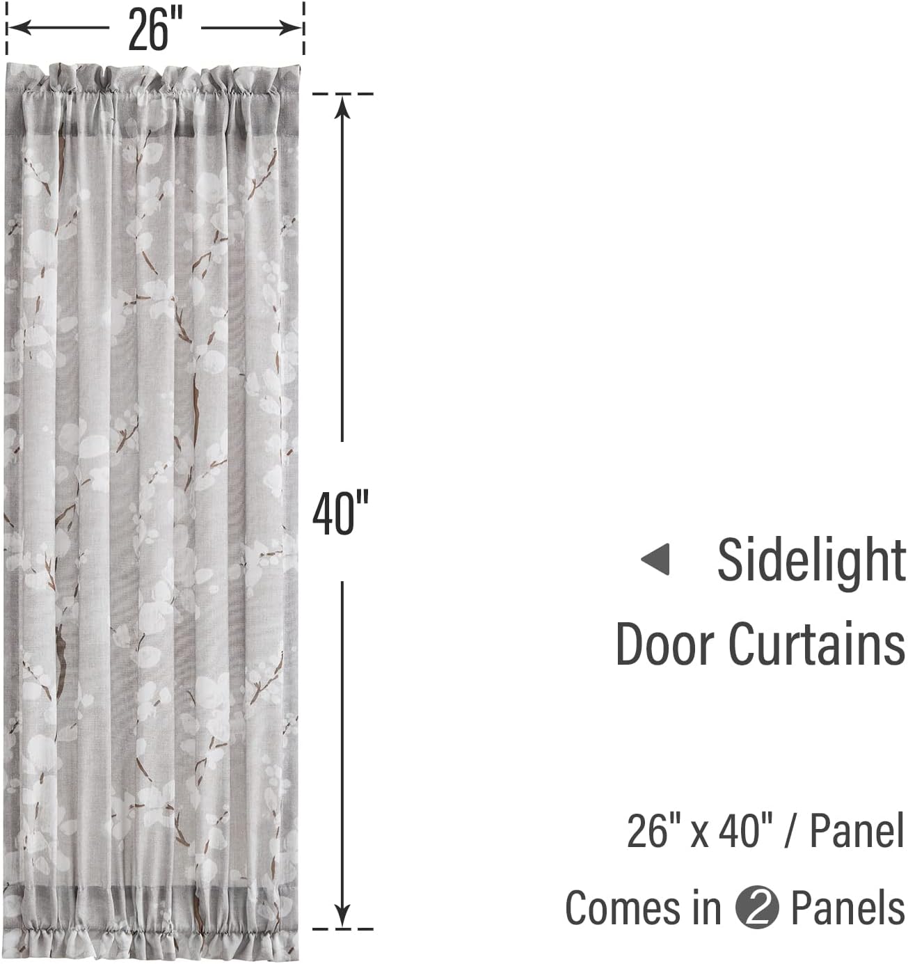 FMFUNCTEX Cortinas semitransparentes para puerta francesa de 40 pulgadas de largo, filtro de luz floral, color gris pardo, paneles de cortina para