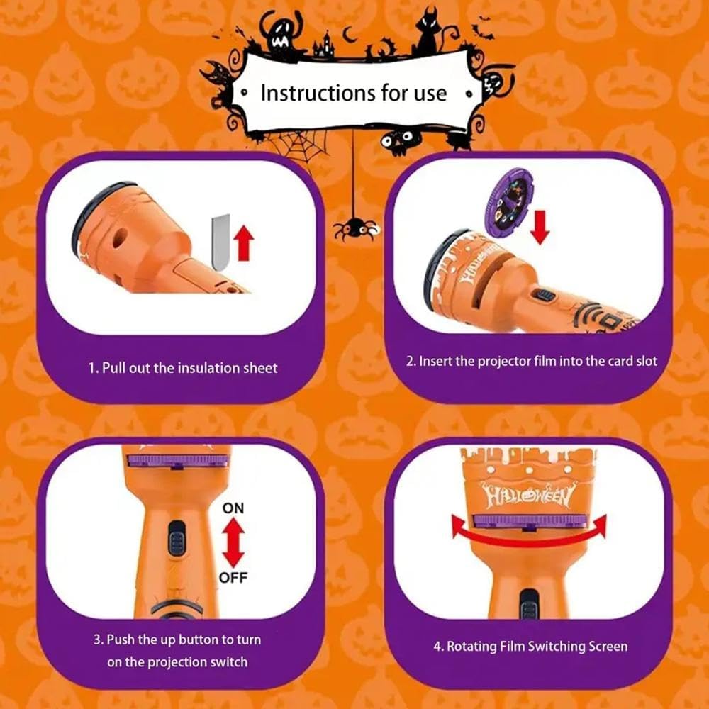WSRRDRECVHi Proyector de linterna de Halloween para niños, proyector de diapositivas, luz de proyección de antorcha para dormir, juguetes educativos