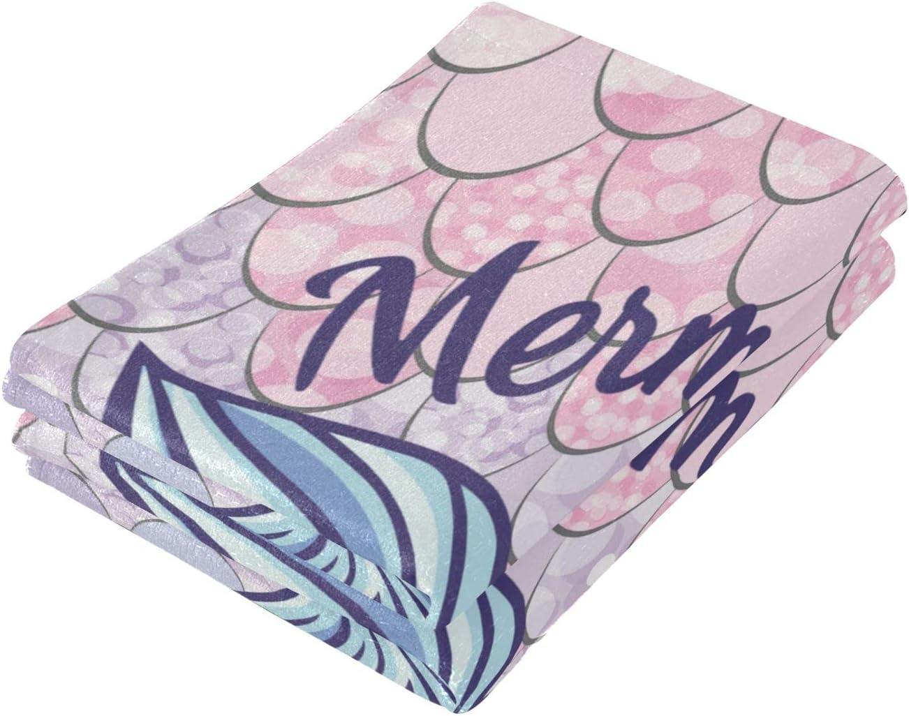 Juego de 2 toallas de mano con escala de cola de sirena, toalla de mano para baño, toalla de baño decorativa de microfibra suave y absorbente, 28 x