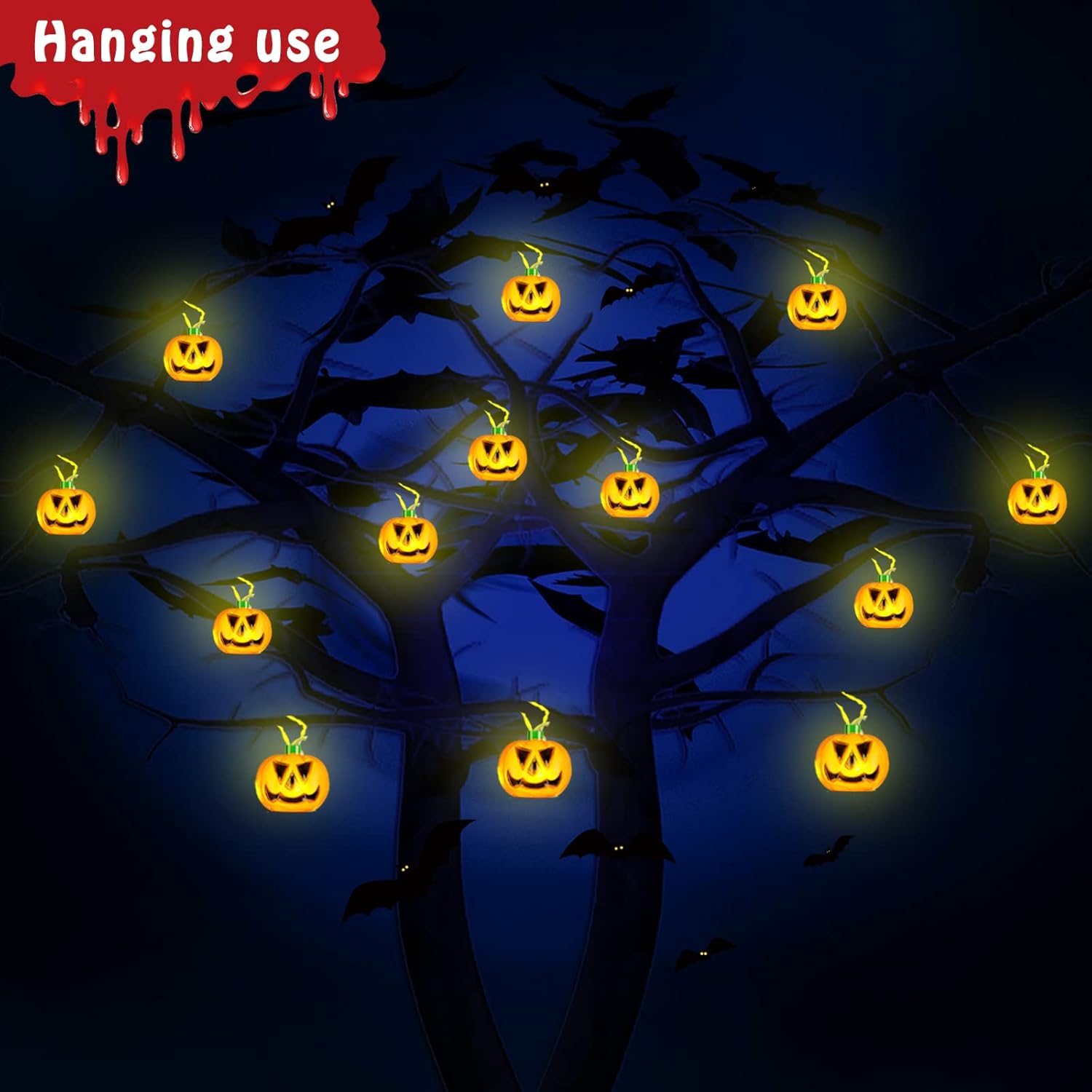 10 piezas de decoraciones de Halloween al aire libre 3D iluminadas con estacas de calabaza iluminadas, calabazas de plástico, luces LED,
