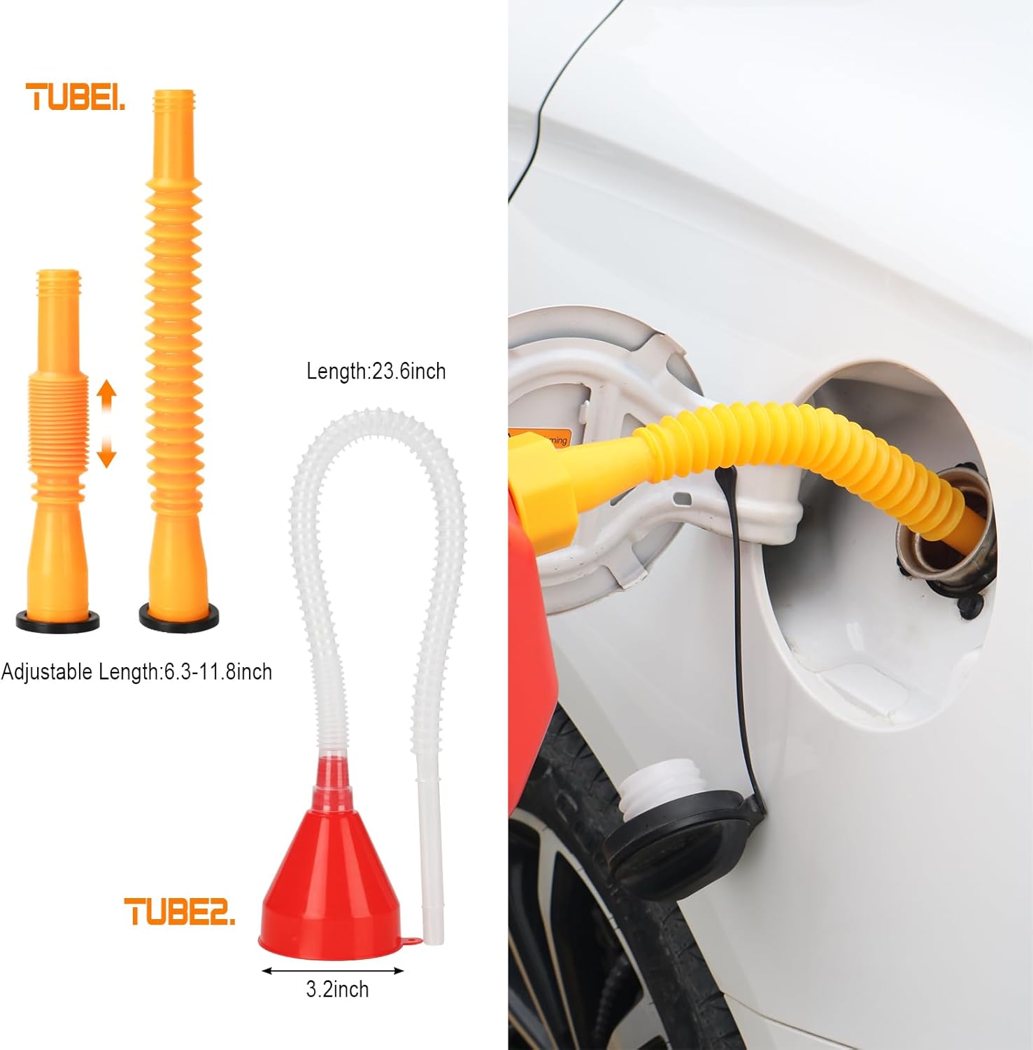 HOXHA Kit de repuesto para boquilla de gasolina y embudos automotrices, boquilla de lata de gas, embudo de boca ancha, embudo de cuello largo,