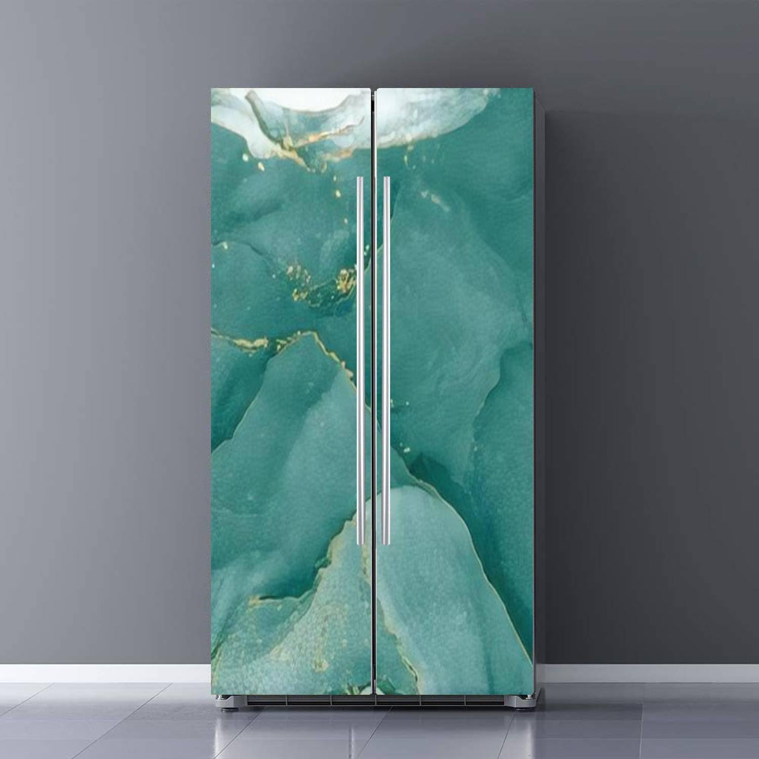 Juego de envoltorios de vinilo autoadhesivos para refrigerador, tiras de hielo de malaquita, agua, alcohol, tinta, mural de puerta, adhesivo