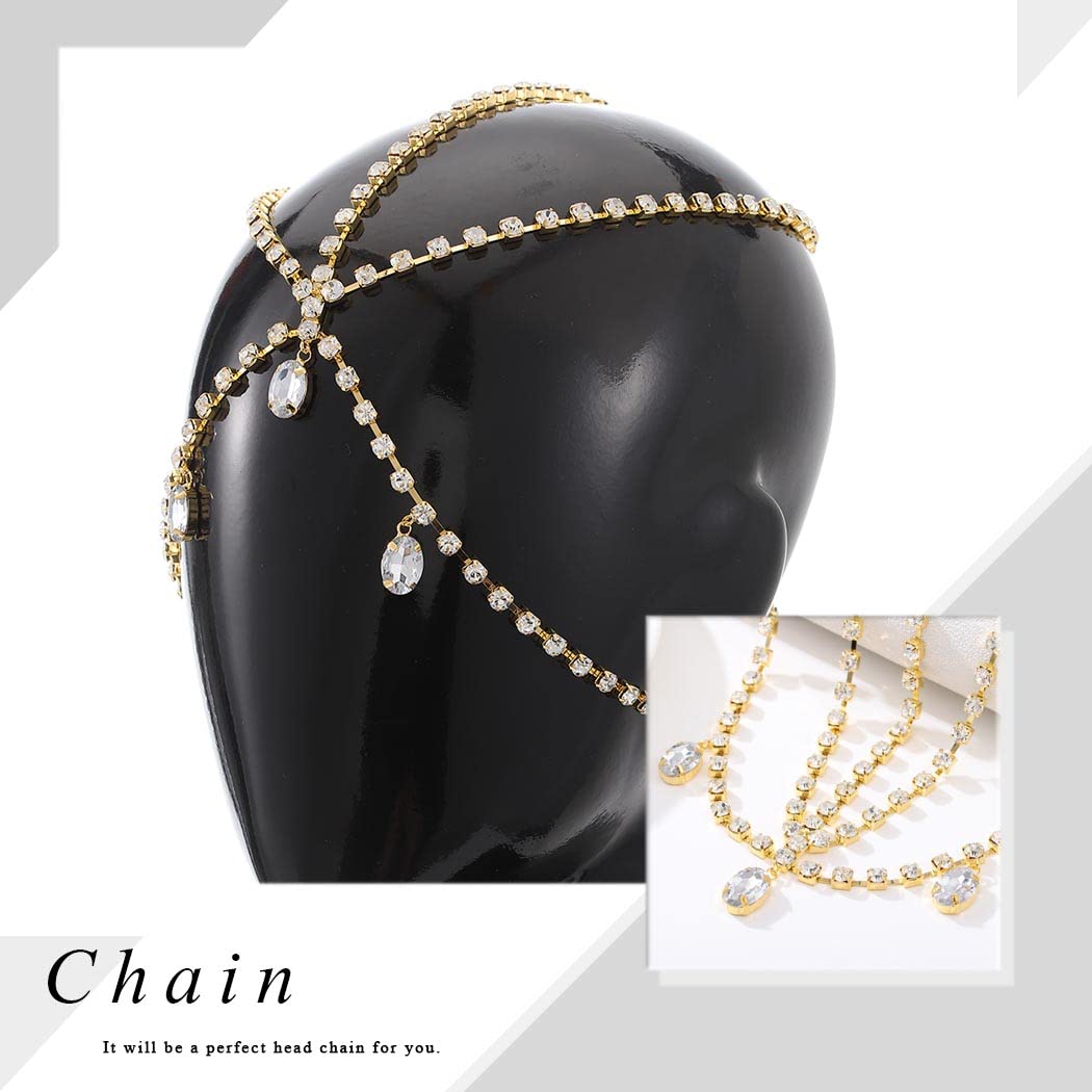 Yalice Cadena de cabeza en capas con diamantes de imitación, tocados brillantes para novia, diademas de cristal brillante, joyería para el cabello