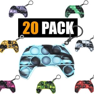 KINIA Paquete de 20 juguetes para ansiedad, mini llavero de juguete sensorial Pop It, patente estadounidense, llavero con forma de controlador KINIA Paquete de 20 juguetes para ansiedad, mini llavero de juguete sensorial Pop It, patente estadounidense, llavero con forma de controlador