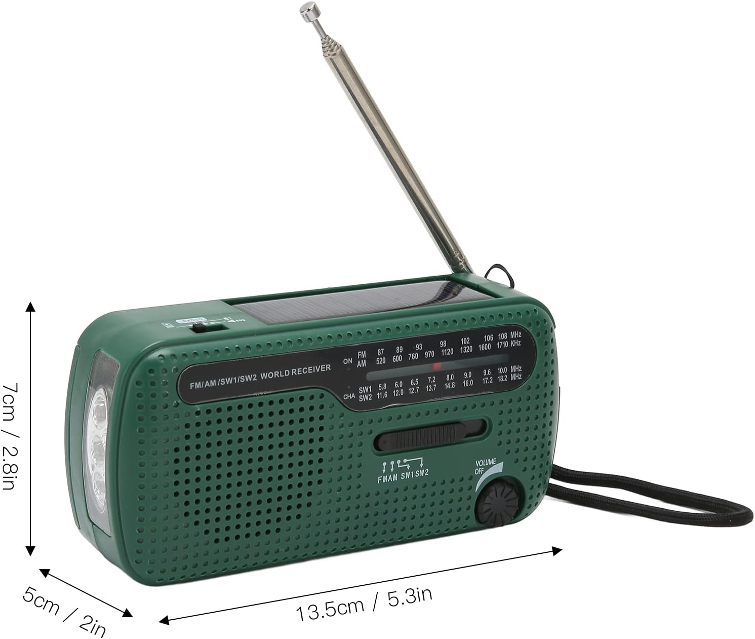 Linterna de emergencia, radio solar de manivela AM FM SW1 SW2 camping linterna LED multibanda camping radio de emergencia para exteriores (verde)