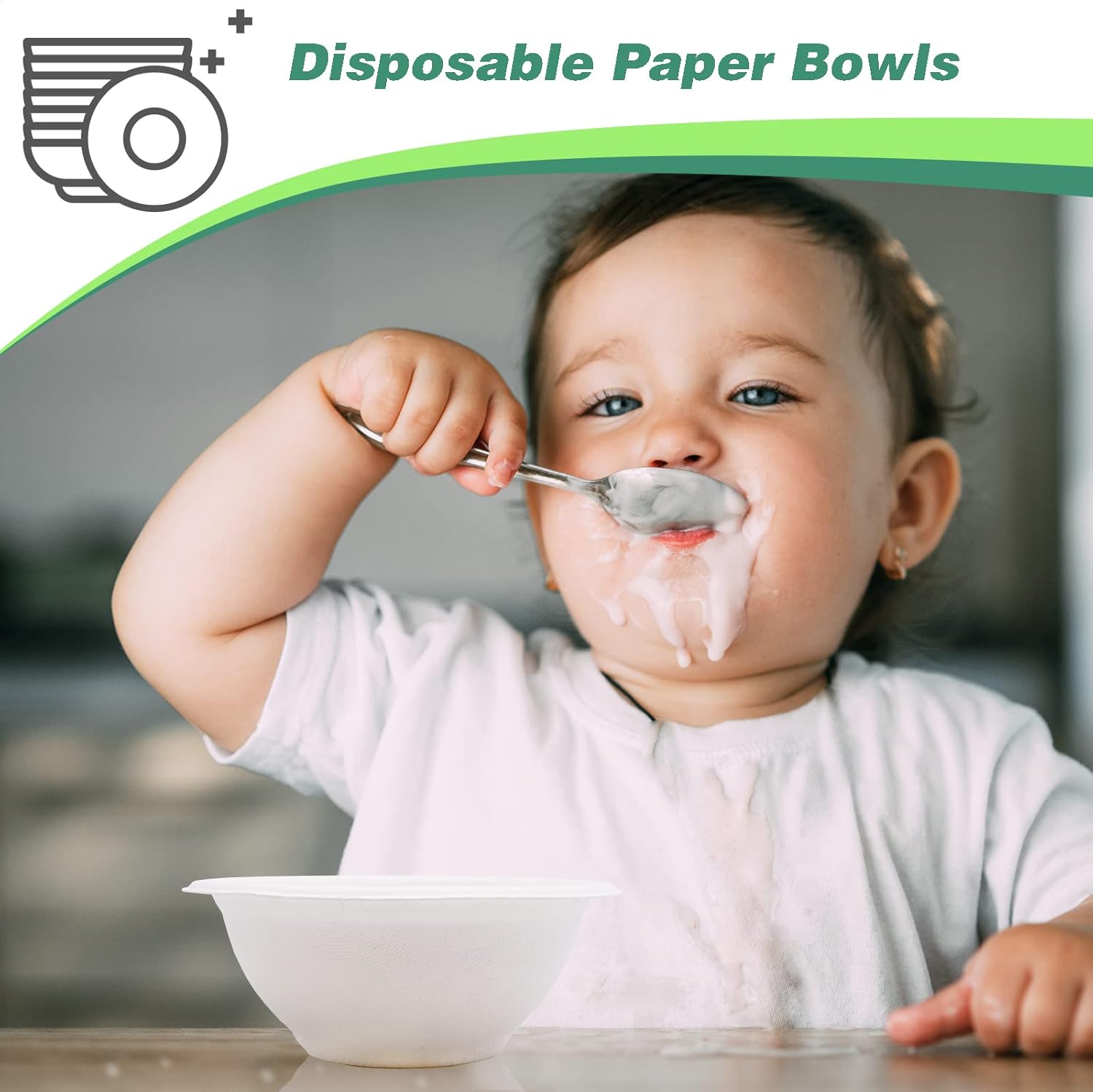 100 cuencos de papel desechables de 8 onzas, bagazo blanco compostable natural de alta resistencia para fiestas, catering y uso diario