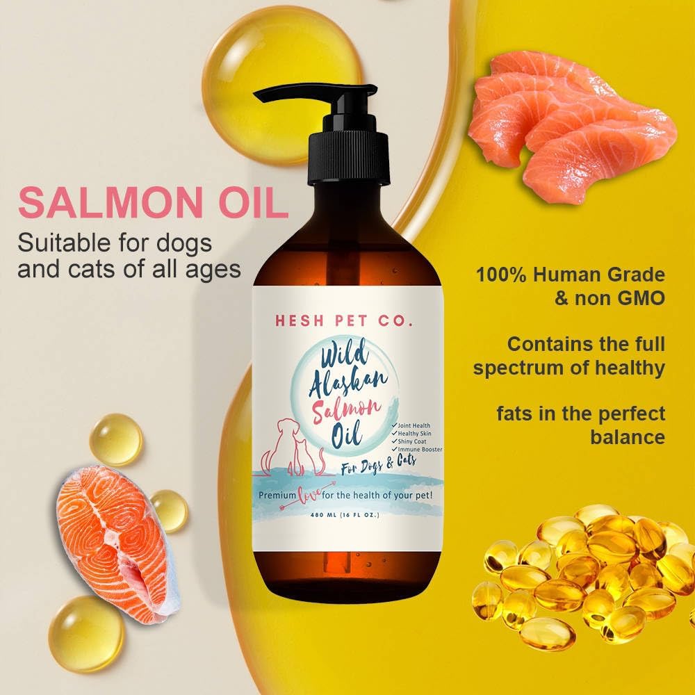 Aceite de salmón salvaje de Alaska prémium para perros y gatos, suplemento de 32 onzas para piel y pelaje con ácidos grasos esenciales, aceite de