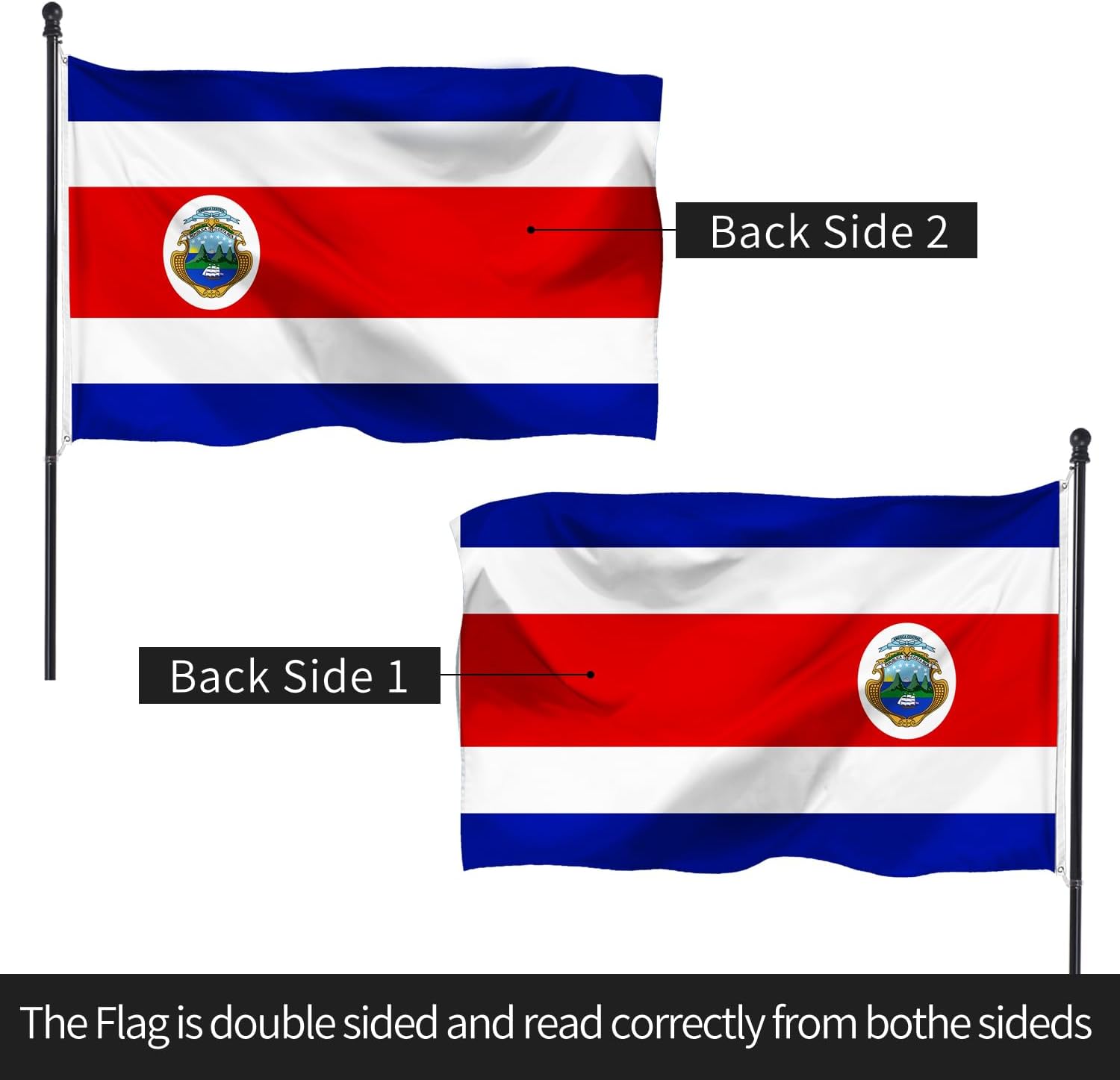 Bandera de Costa Rica de doble cara de 3 x 5 pies, resistente, banderas nacionales de Costa Rica de 3 capas de poliéster duradero, decoración para