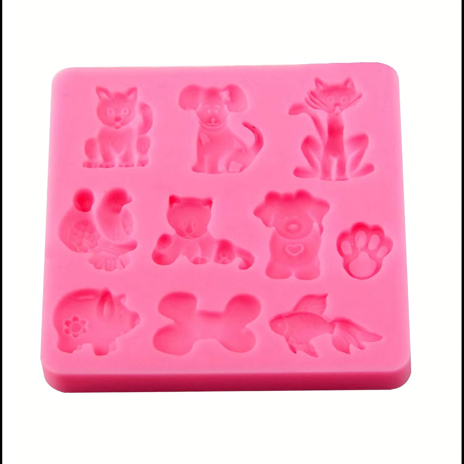 HengKe 2 moldes de silicona para gatos, perros y zorros, de varias formas de animales de dibujos animados, moldes de grado alimenticio para fondant,