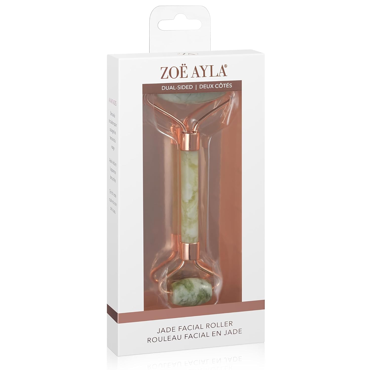 Zoe Ayla – Rodillo facial de cristal de jade, 1 unidad, rodillo facial para mujeres y hombres, masajeador facial de doble extremo, desinflador
