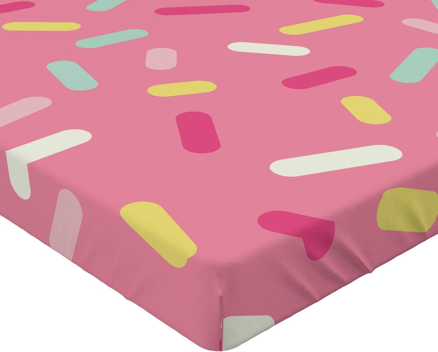 Ambesonne Sábana bajera color rosa y blanco, patrón abstracto de colores de rosquillas con tema de panadería, ropa de cama de tela decorativa suave,