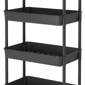 JIUYOTREE Carrito de almacenamiento de plástico de 4 niveles con asas de tazas colgantes adicionales, ruedas bloqueables para sala de estar, baño, JIUYOTREE Carrito de almacenamiento de plástico de 4 niveles con asas de tazas colgantes adicionales, ruedas bloqueables para sala de estar, baño,