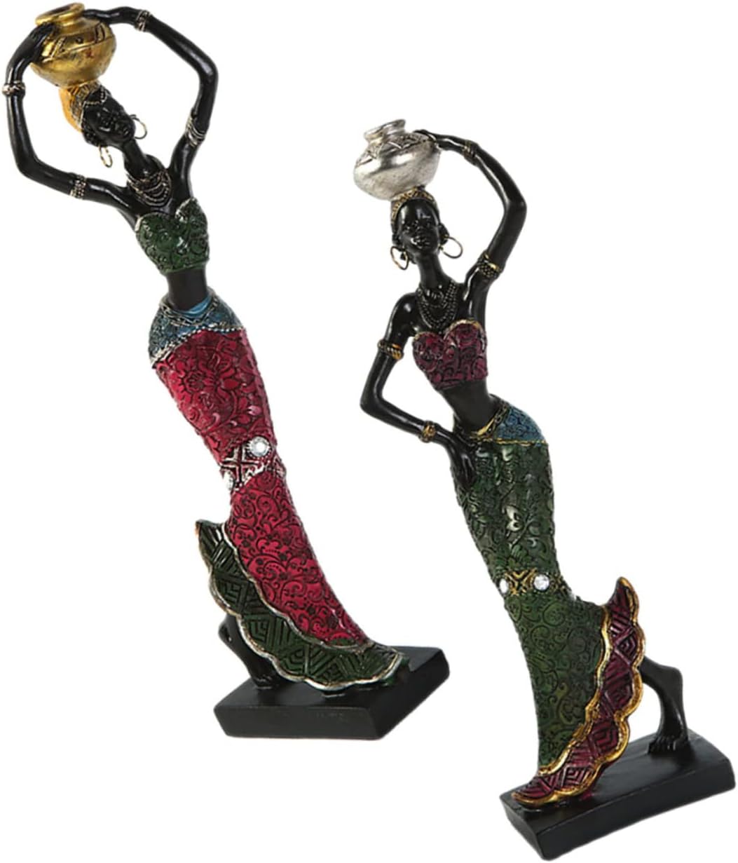 2 adornos negros decoración retro para el hogar decoración del hogar negro decoración del hogar músico estatuas africanas mujer africana escultura