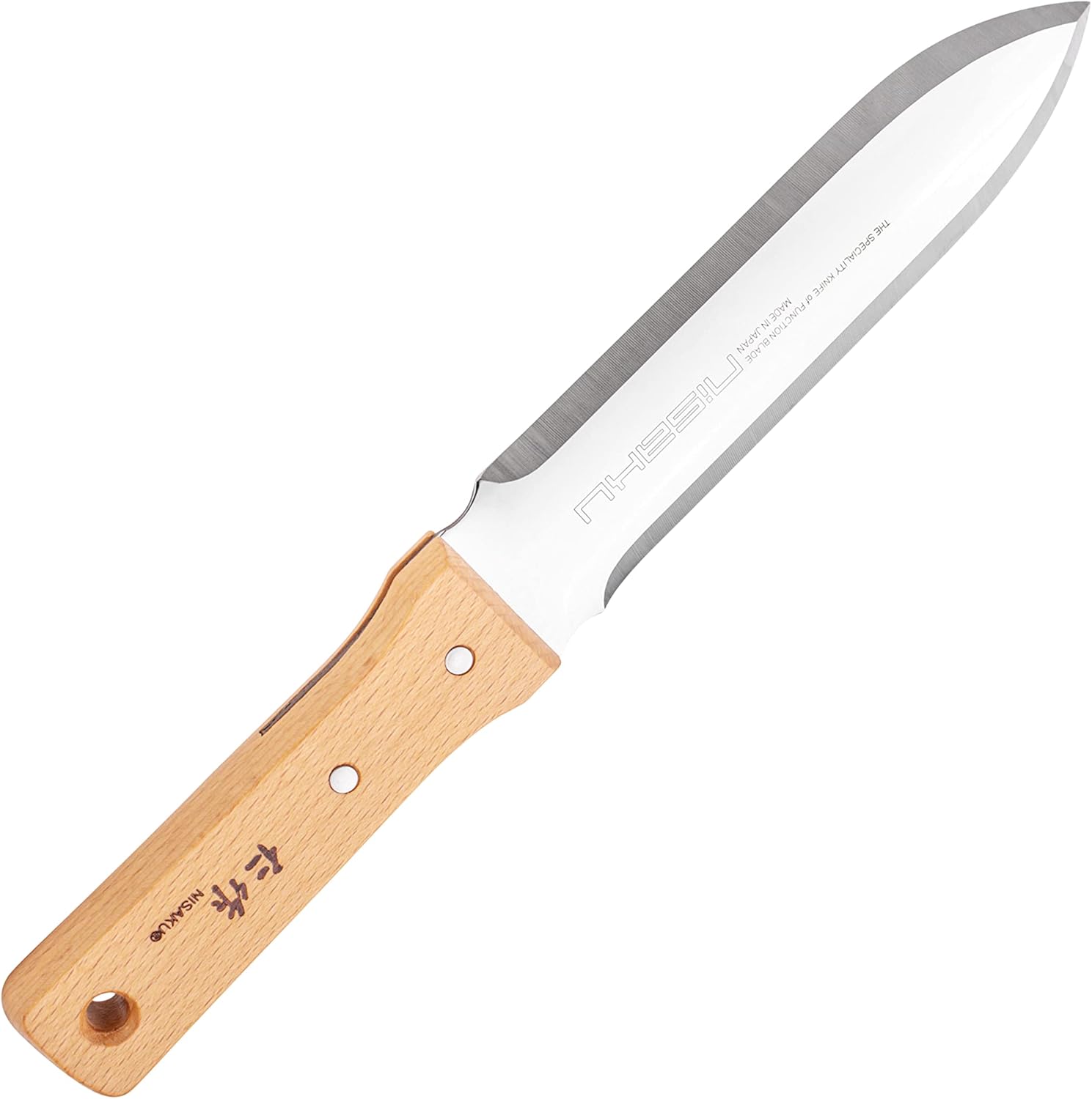 Nisaku NJP640 Ryohbagata Hori-Hori – Cuchillo para desmalezar y excavar, doble borde afilado, hoja japonesa de acero inoxidable de 7.25 pulgadas,