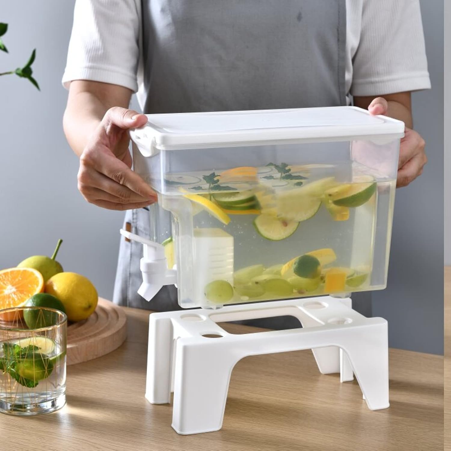 Recipientes de jugo de 3.5L con tapas y grifo, dispensador de agua de plástico para refrigerador, dispensador de bebidas de limonada, jarra de agua,