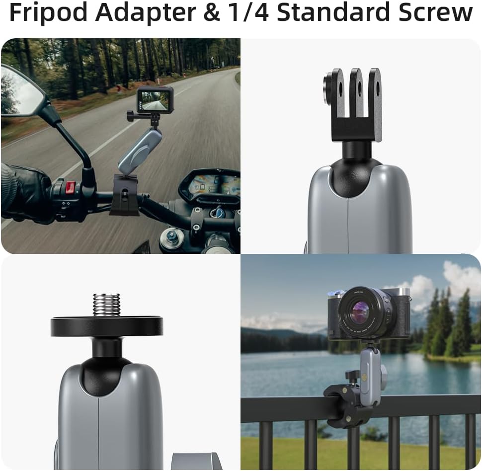 SUREWO Soporte de abrazadera para manillar, soporte de poste de bicicleta de motocicleta con cabezal de bola flexible 360 compatible con GoPro Hero