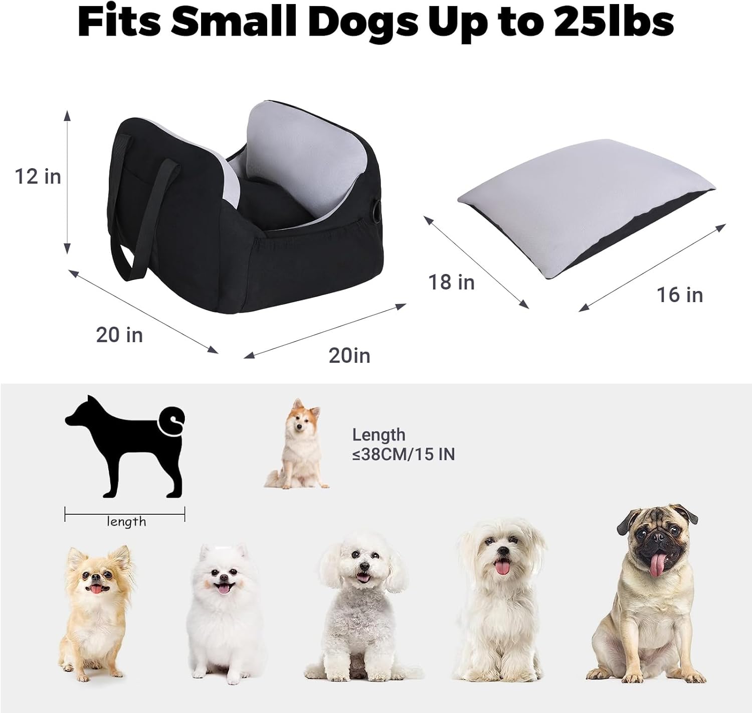 Cathpetic Asiento de coche para perro, asiento impermeable para perro, asiento elevador para perro con bolsillos de almacenamiento, correa de