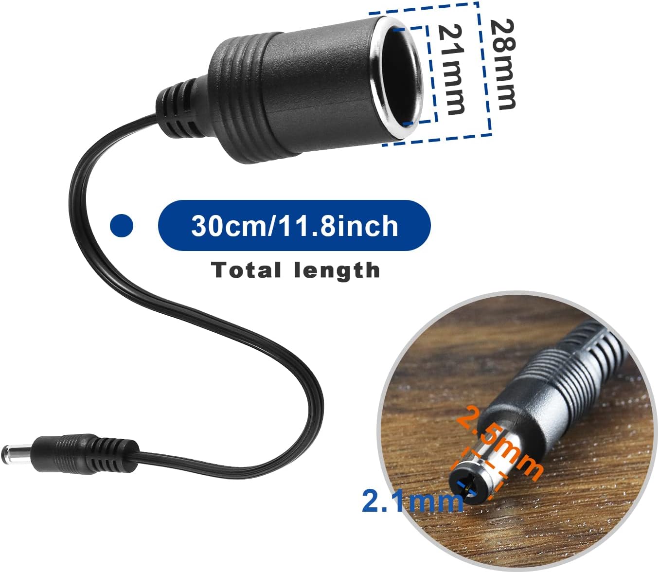 2 unidades de enchufe para encendedor de cigarrillos a cable de 0.217in x 0.083in, adaptador de cable de extensión para encendedor de cigarrillos de