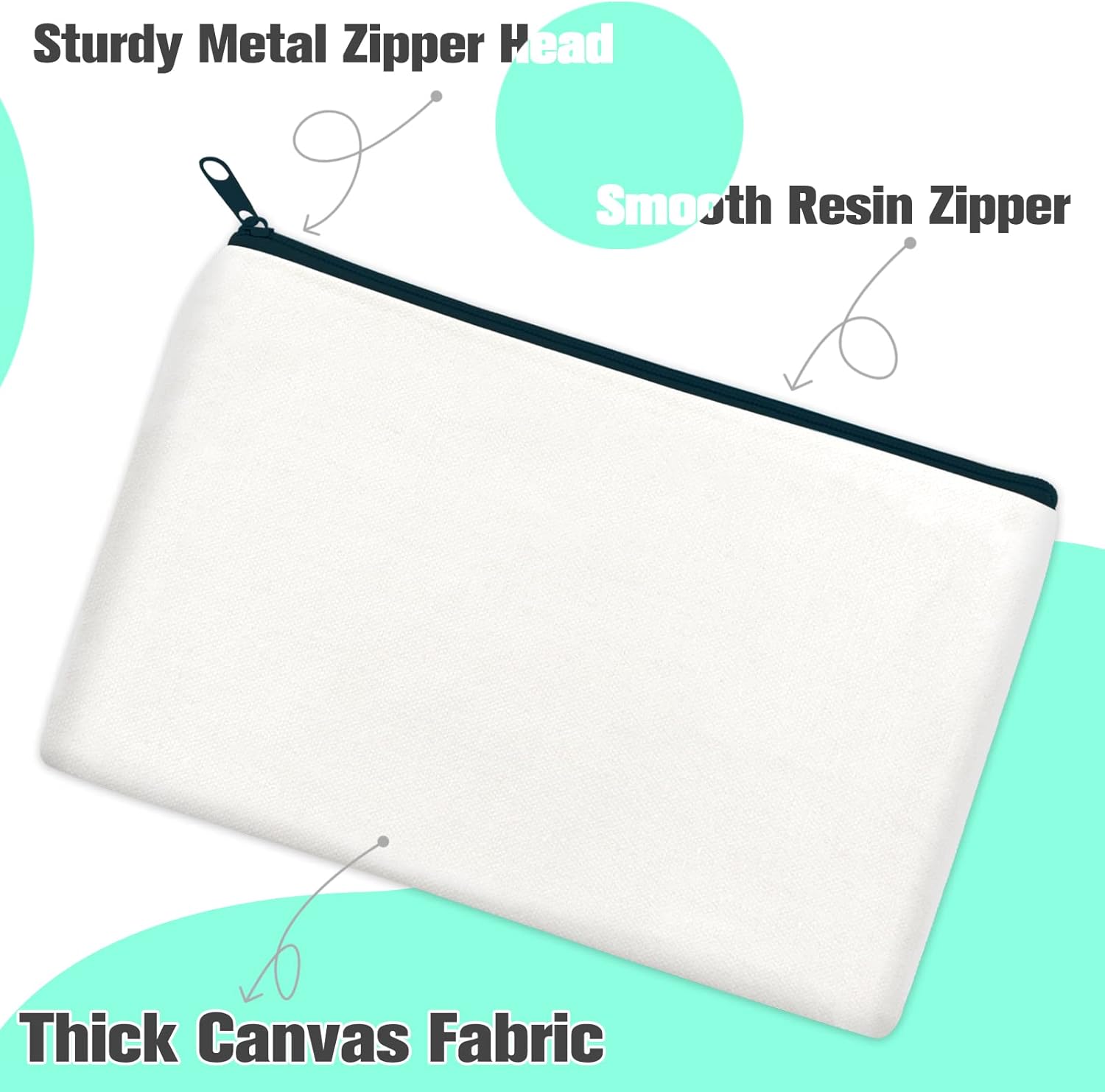 ZeeDix Bolsa de lona, bolsa de cosméticos multiusos con cremallera, bolsa de lona con cremallera para manualidades, bolsas de maquillaje en blanco,