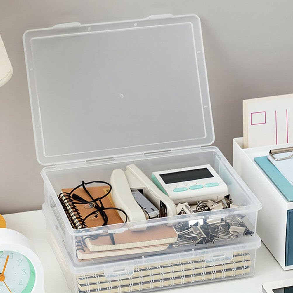 NUOBESTY Estuche organizador de escritorio de oficina, estuche de plástico transparente para álbumes de recortes, caja de almacenamiento de papel,