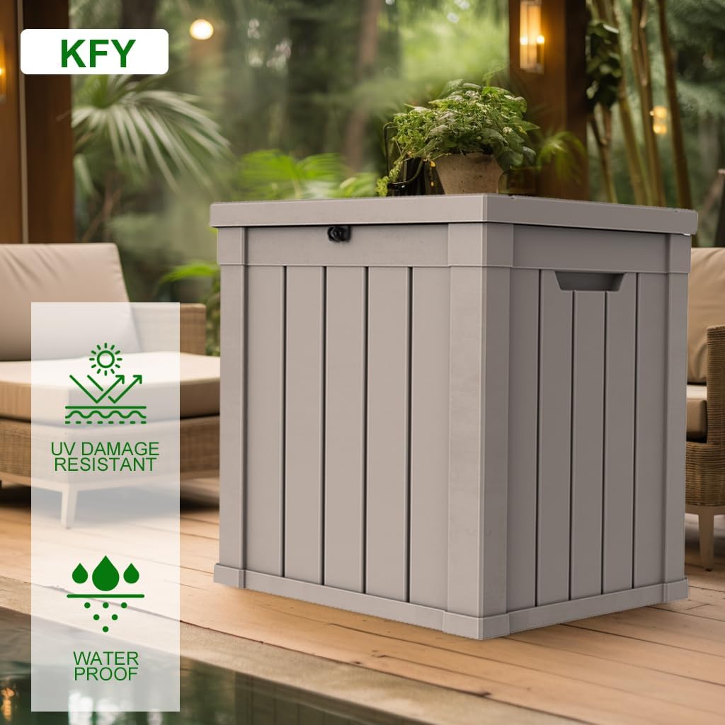 KFY Caja de cubierta de 50 galones, material de resina para todo tipo de clima, caja de almacenamiento al aire libre, fácil de instalar y portátil,