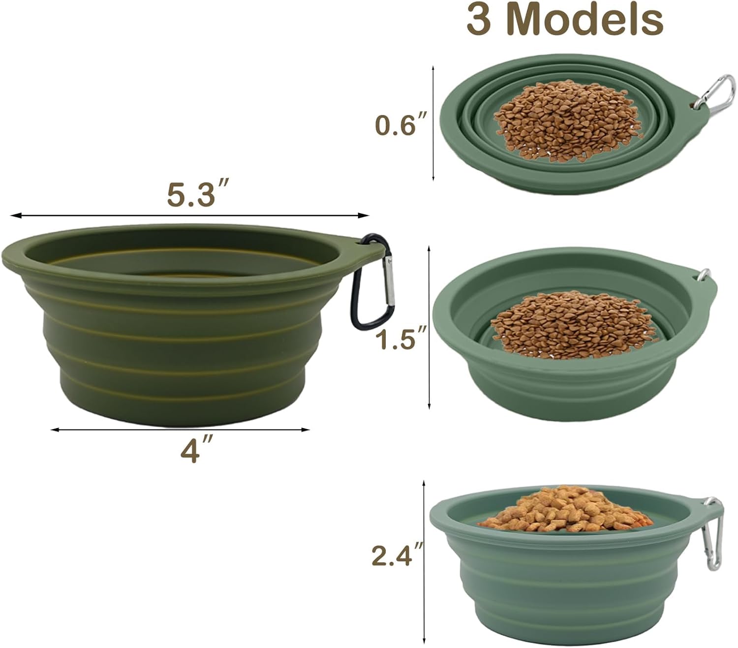 Paquete de 2 cuencos plegables de viaje para perros (21 onzas20.3 fl oz), moldeado integrado de silicona de grado alimenticio 100% sin borde de