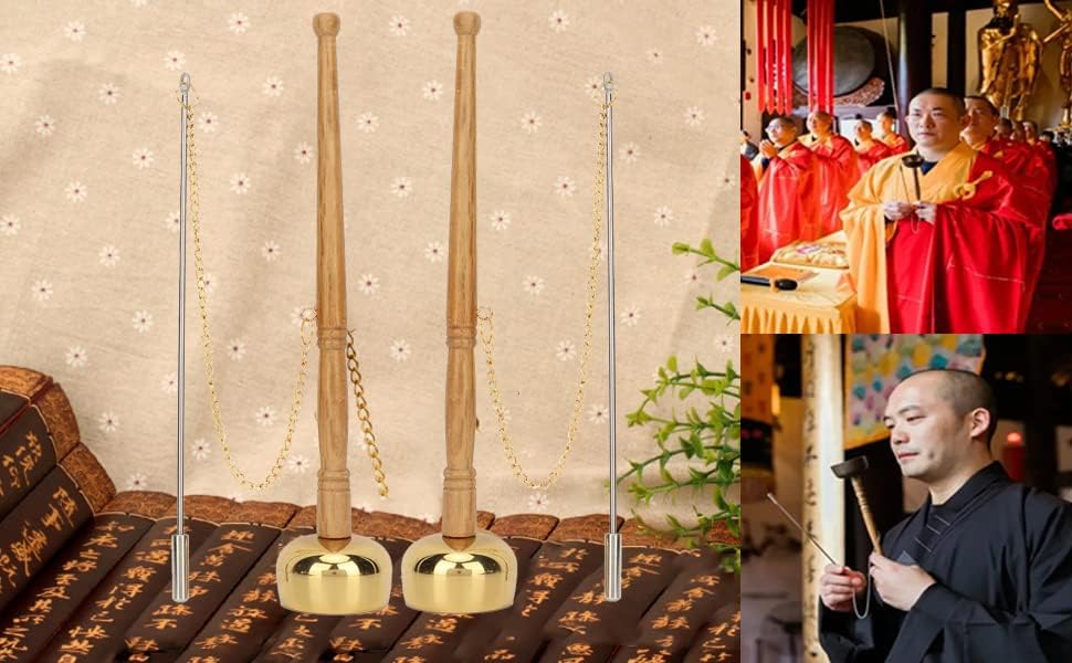 Campana de mano tibetana, campanas de meditación y oración Budismo Mango de madera Campana de mano de latón Campana de meditación Cantar Cantar