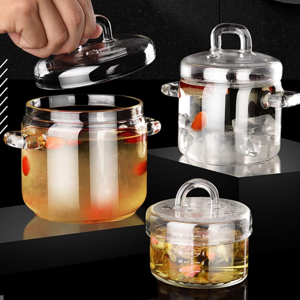 Tazón de ramen – Cacerola de vidrio con tapa, olla de cocina con tapa, olla de cocción escaldada, olla de pasta de cristal transparente de 11.8 fl