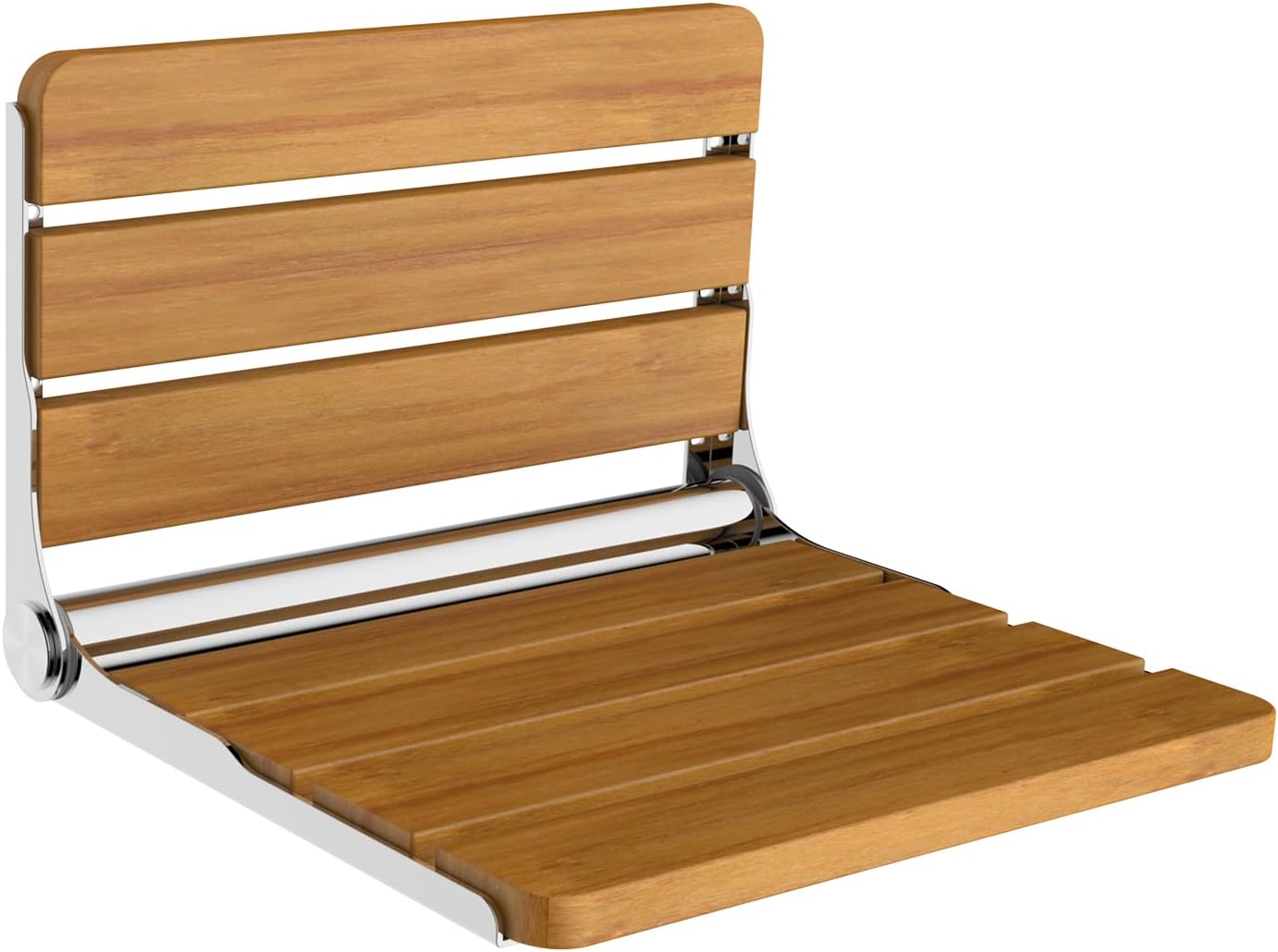 18″ Teak Folding Shower Seat Wall Mounted,Fold Down Shower Bench for Small Shower Space, Home Care Teak Wood Stool for Inside