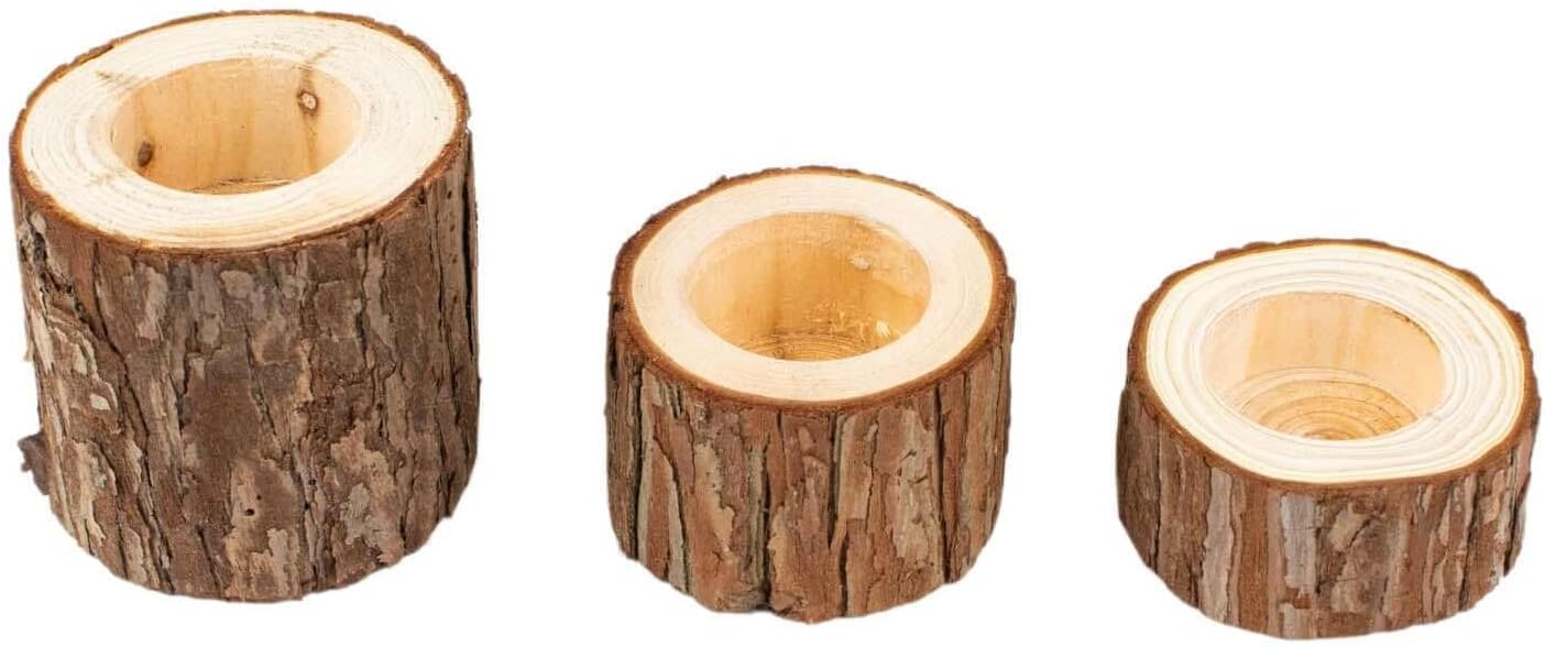 Efavormart – Juego de 3 portavelas votivos con rodajas de madera de granja, decoración de mesa de boda con rama de árbol rústico, 2.75 pulgadas, 1.5