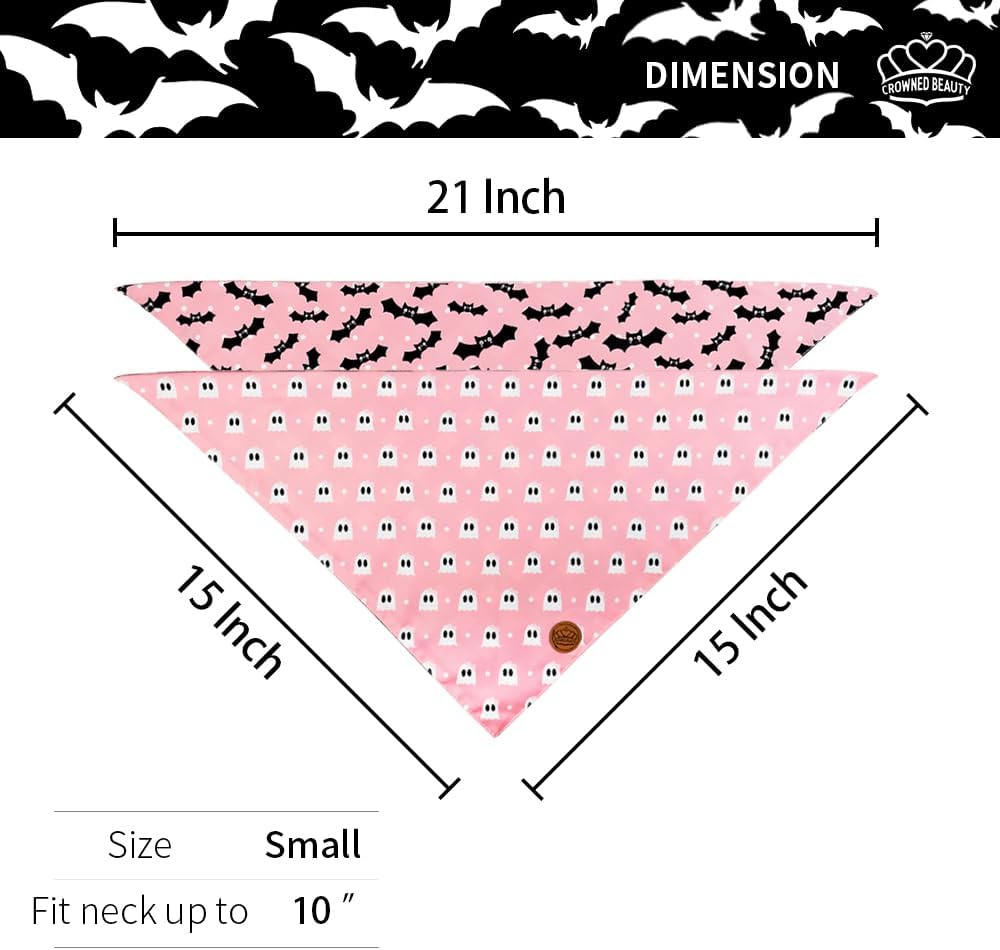 CROWNED BEAUTY Bandanas de Halloween reversibles para perros, paquete de 2 unidades, juego de murciélago fantasma, bufandas triangulares ajustables