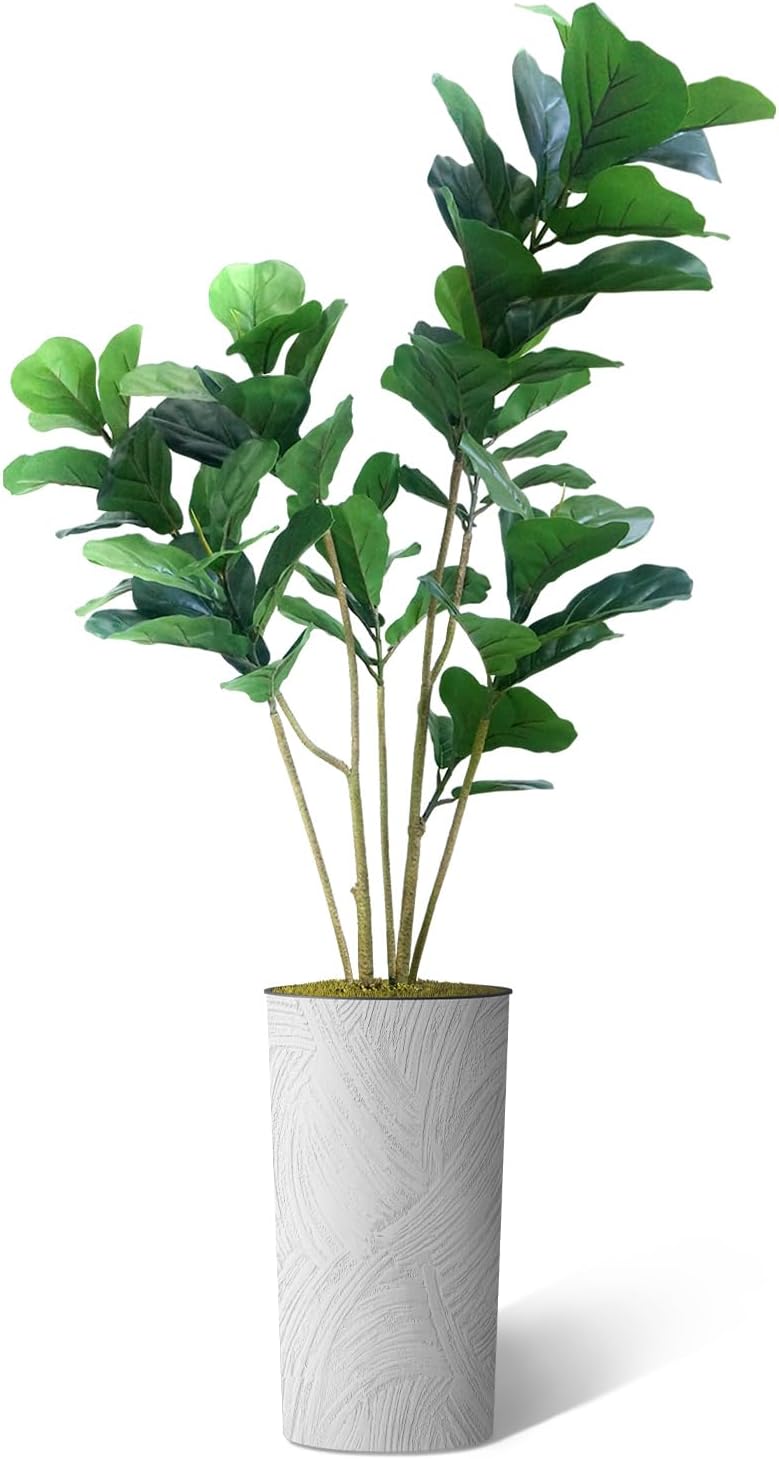 Árbol artificial en macetero con efecto de mármol blanco, Ficus Lyrata falso de seda para decoración del hogar en interiores y exteriores, altura