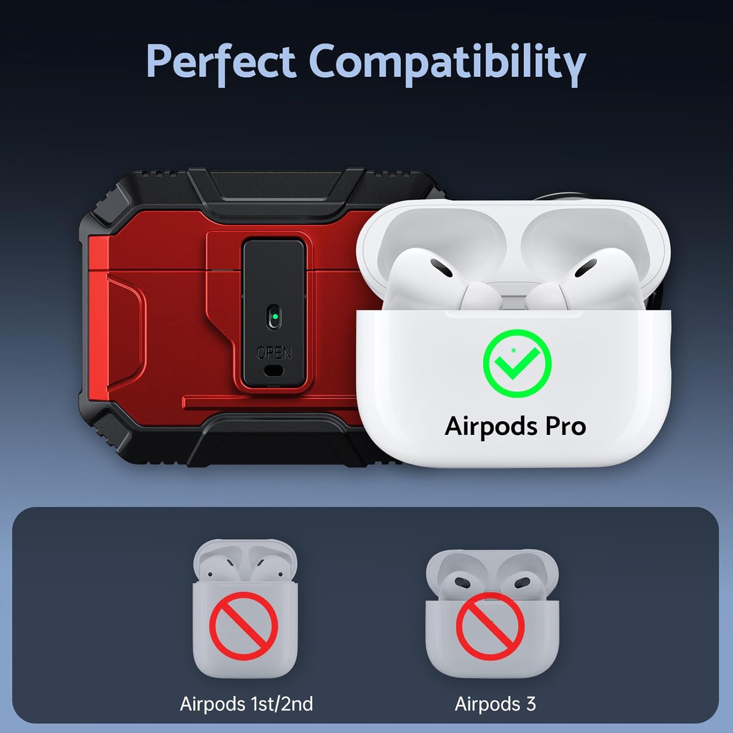 DASFOND Armor – Funda rígida de grado militar para Airpods Pro, protección de cuerpo completo a prueba de golpes, soporte de carga inalámbrica con