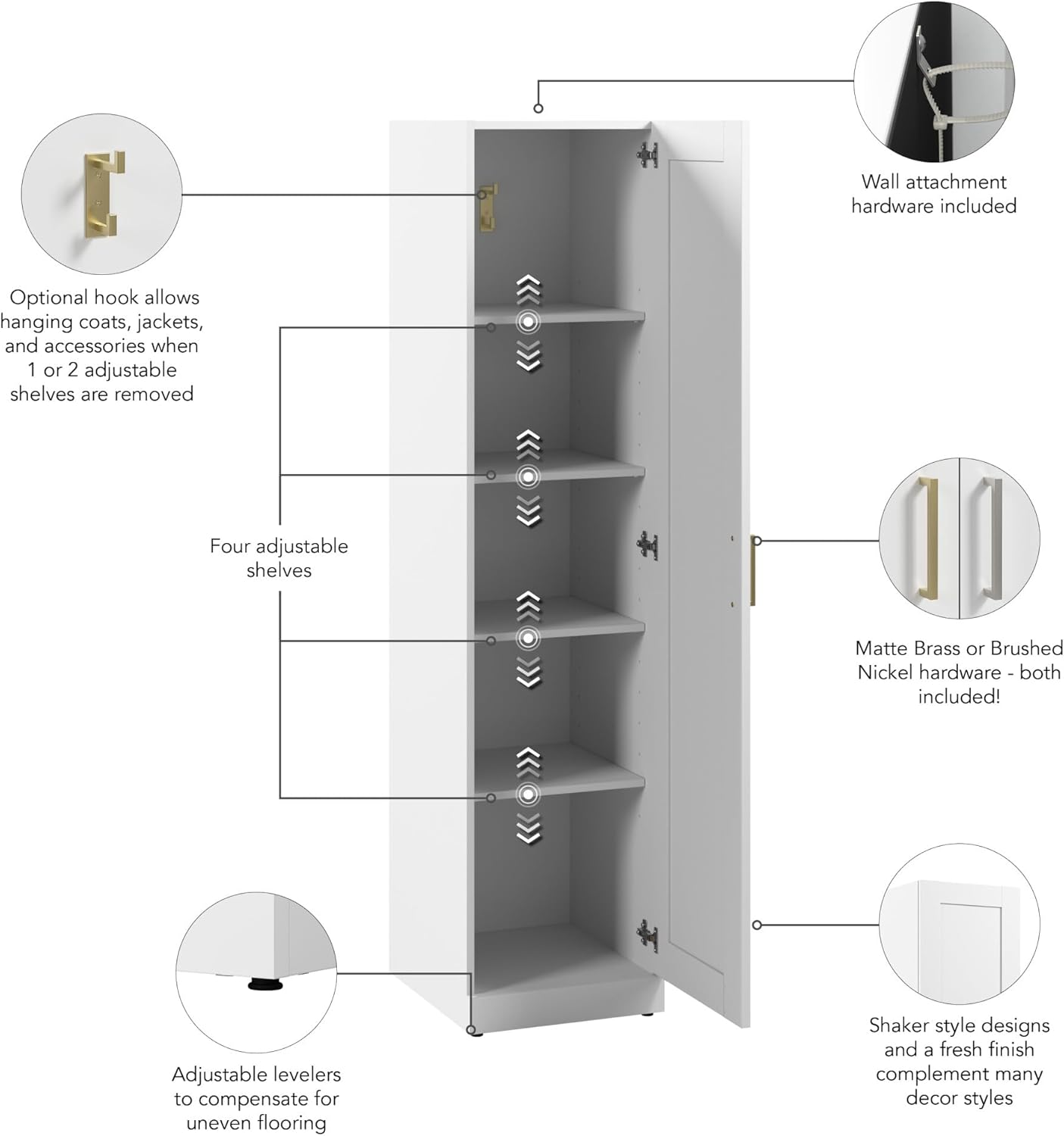 Bush Business Furniture Hampton Heights – Armario alto y estrecho con puerta y estantes  Almacenamiento para espacio de trabajo de oficina en casa,