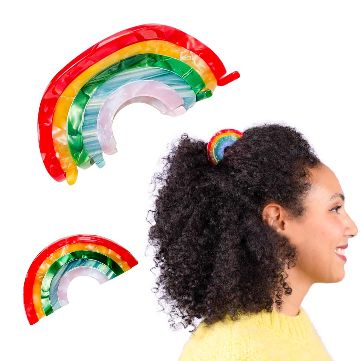 2 pinzas de pelo arcoíris para cabello fino y grueso, pinzas antideslizantes para mandíbula, pinzas de acetato de moda y accesorios para mujeres y
