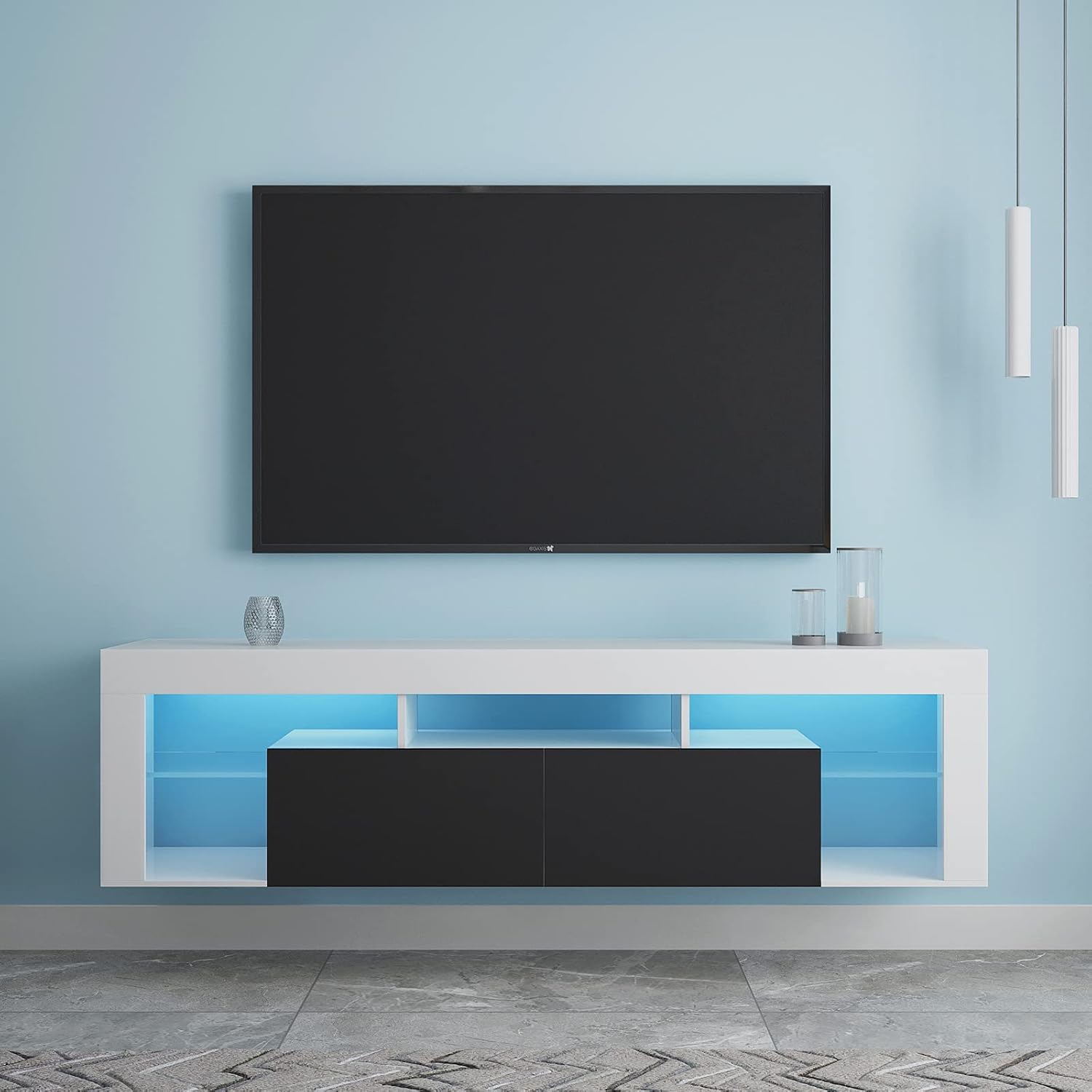 HXCQYGL Soporte flotante para TV montado en la pared, con 2 cajones y 160 luces LED, centro de entretenimiento flotante, moderno soporte de