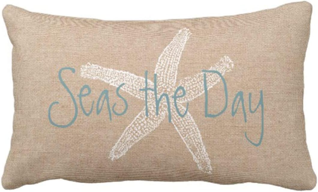 Britimes Funda de almohada decorativa de lona con diseño de estrella de mar vintage de mar, decoración del hogar, rectangular, tamaño Queen, 20 x 30