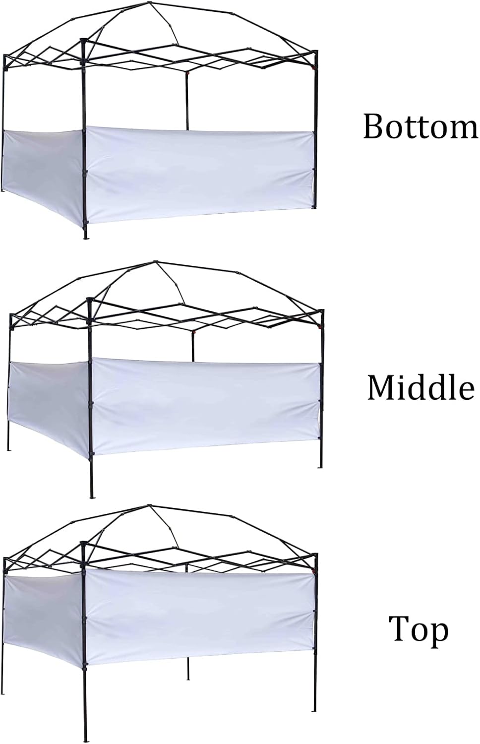 Dos medias paredes, 2 paneles de pared solar de media pared lateral para toldo emergente, carpa de refugio de 10 x 10 pies, 10 x 15 pies, 10 x 20