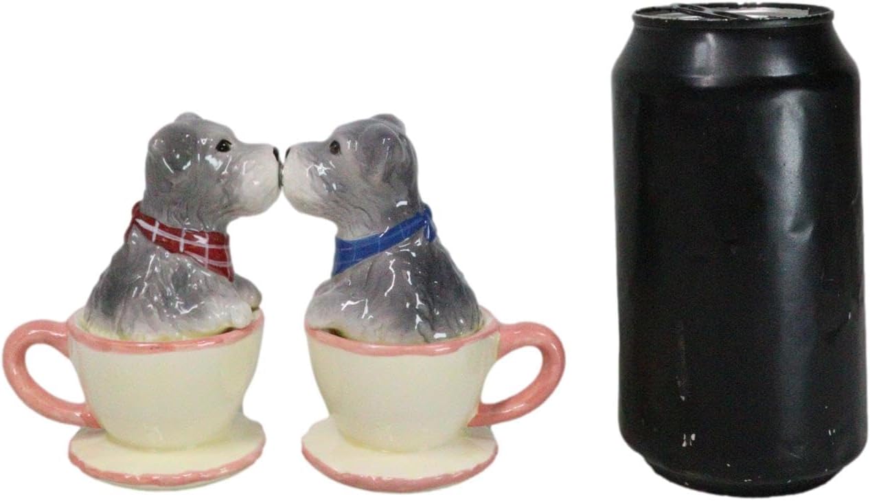 Ebros – Juego de salero y pimentero de cerámica gris Schnauzer en miniatura, juego de salero y pimentero, figuras de San Valentín, fiestas, cocina,