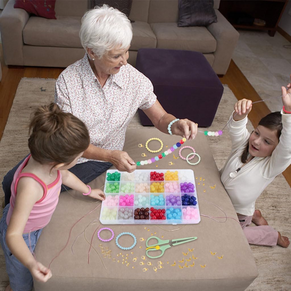 480 cuentas de cristal de 0.315 pulgadas (0.315 in), 24 colores, cuentas de cristal para pulseras, pulseras de la amistad, kit de fabricación de
