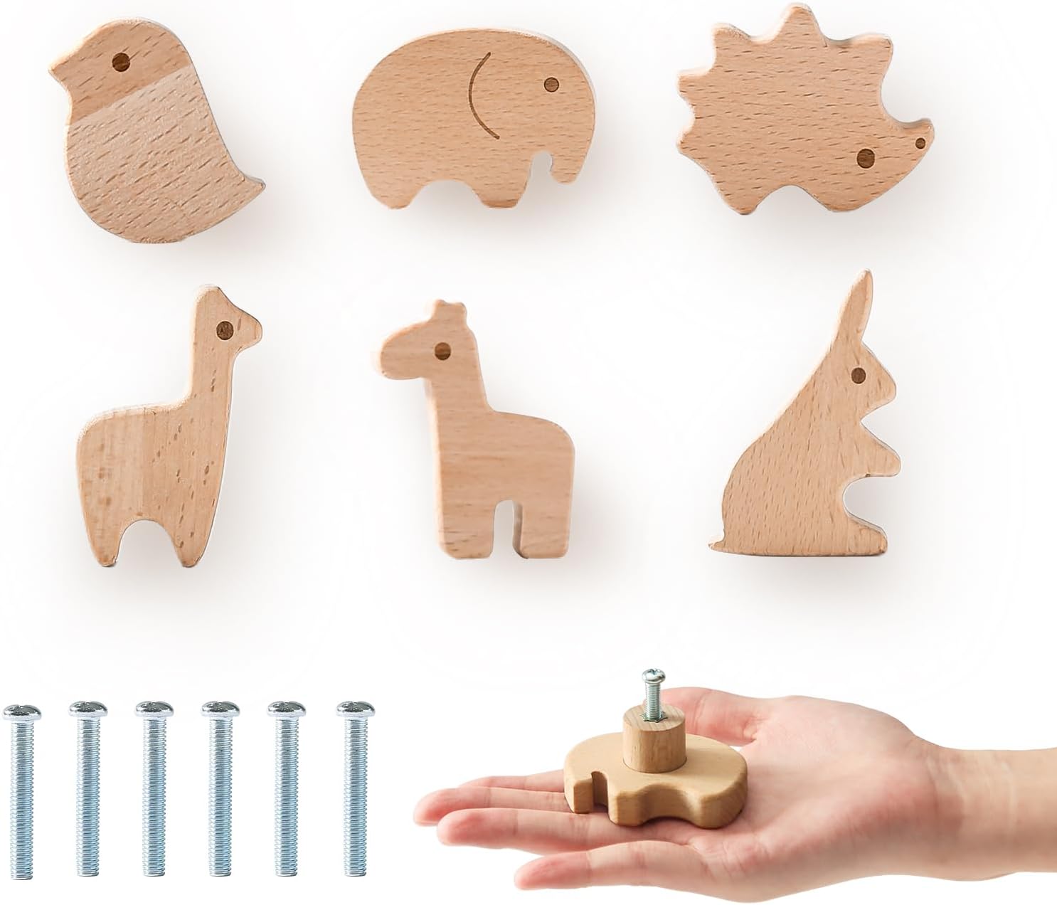 Pomos decorativos de madera para gabinetes de madera con tornillos, serie Bird Alpaca Perillas para cajón, perillas de madera para cuarto de bebé,