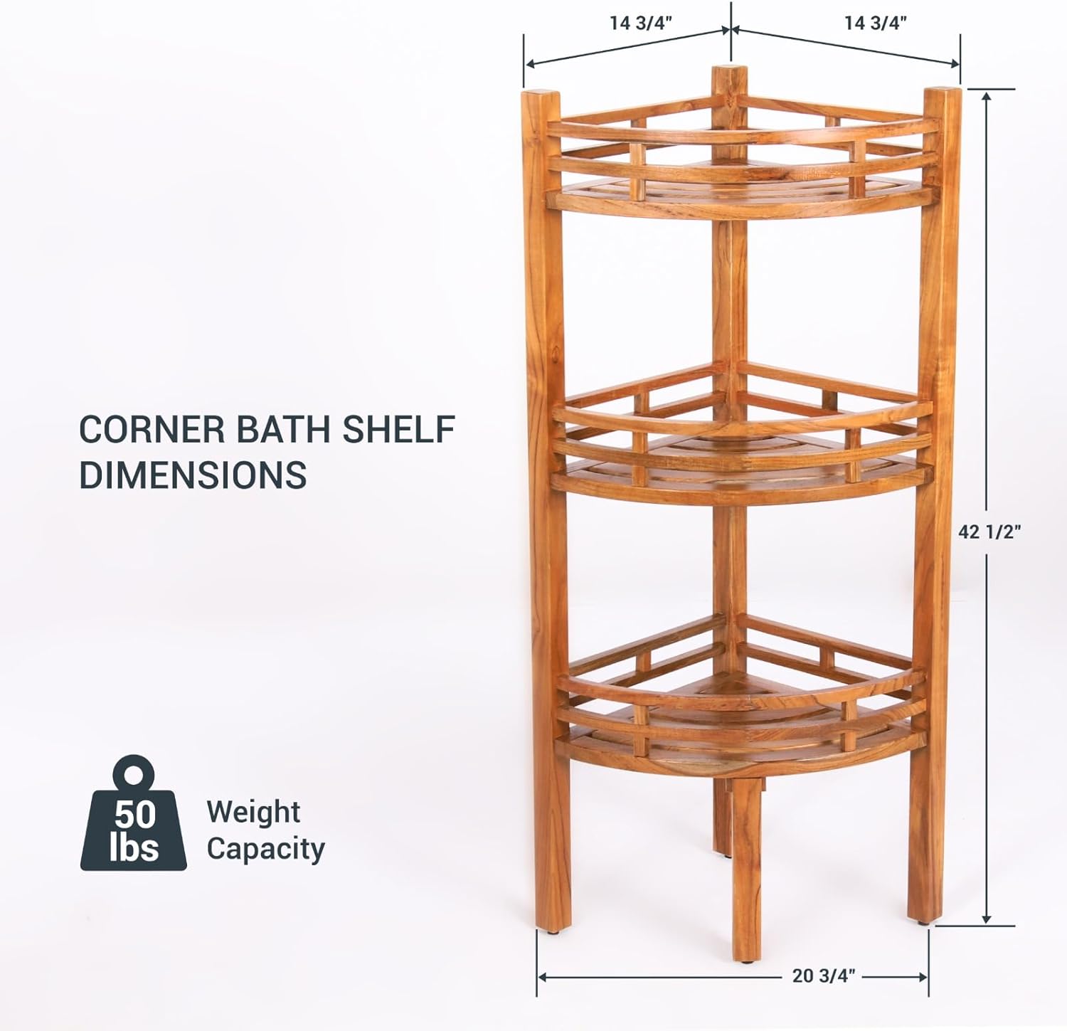Cambridge Casual Estate de madera de teca independiente de 3 niveles, estante de baño esquinero, marrón natural