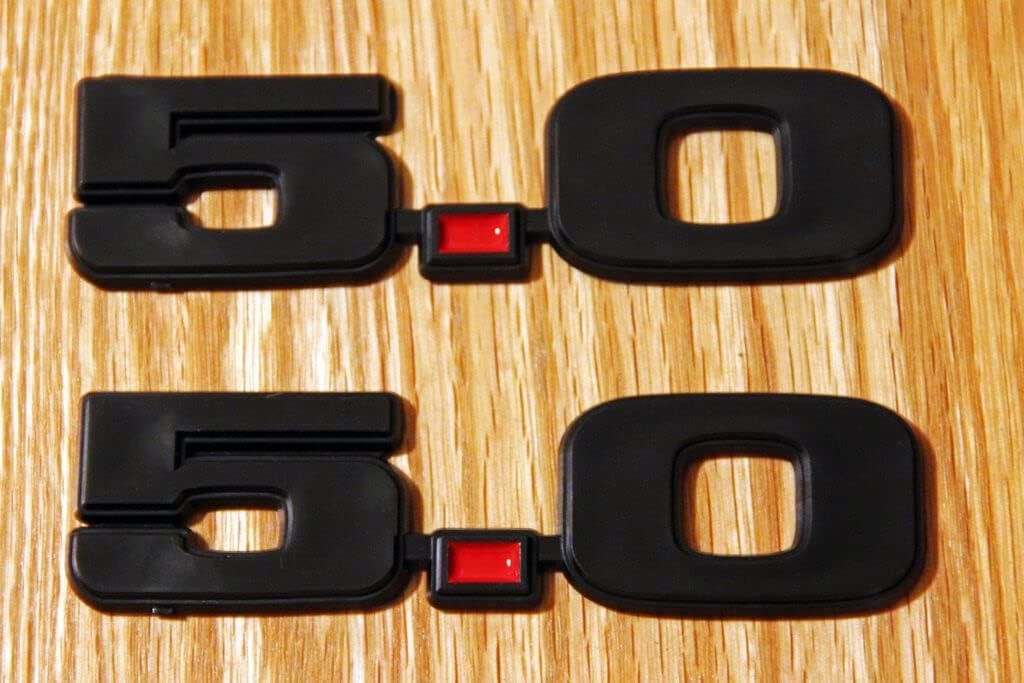 2 emblemas de logotipo de motor de 5.0 litros, insignias 3D, placa lateral de guardabarros, placa de identificación derecha e izquierda, calcomanía