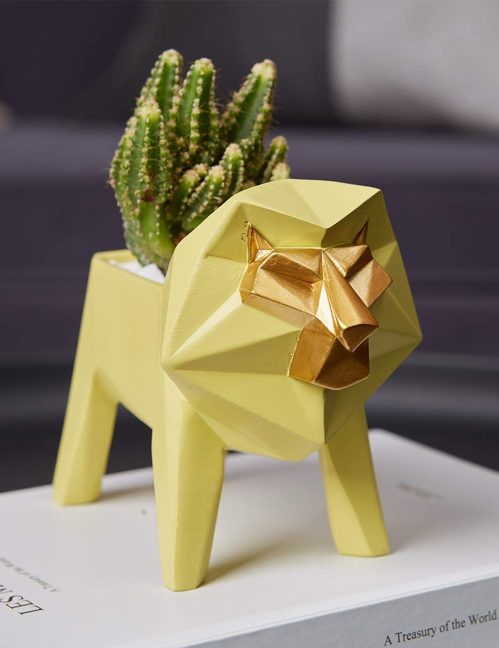 HAUCOZE Maceta para suculentas de cactus, estatua de león, figura decorativa de animales para el hogar, regalos de cumpleaños, arte, polirresina,