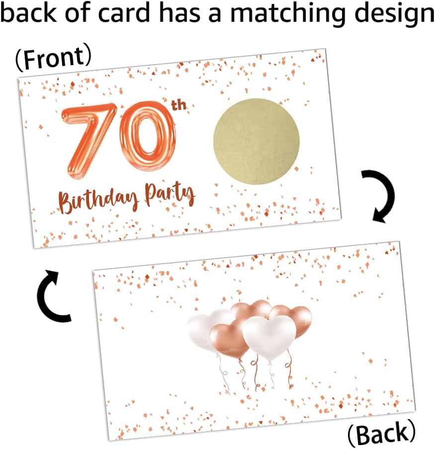 REWIDPARTY Tarjetas de juego para raspar para fiesta de 70 cumpleaños para adultos (32 unidades) entradas rosadas para raspar cumpleaños de 70