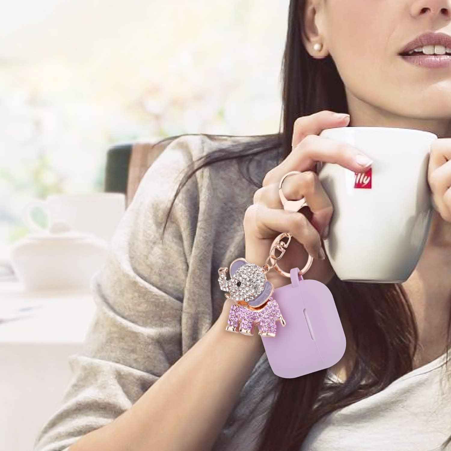 MOFREE – Funda protectora de silicona para Airpods 3 de 3 generación con llavero de elefante brillante compatible con Apple Airpods de 3 generación